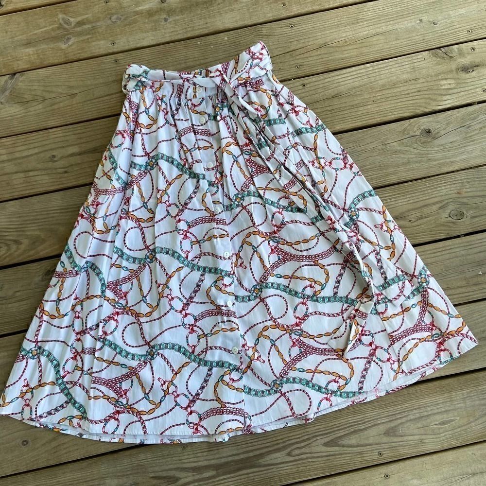 NEW Umgee White Button Front Skirt Chain Print